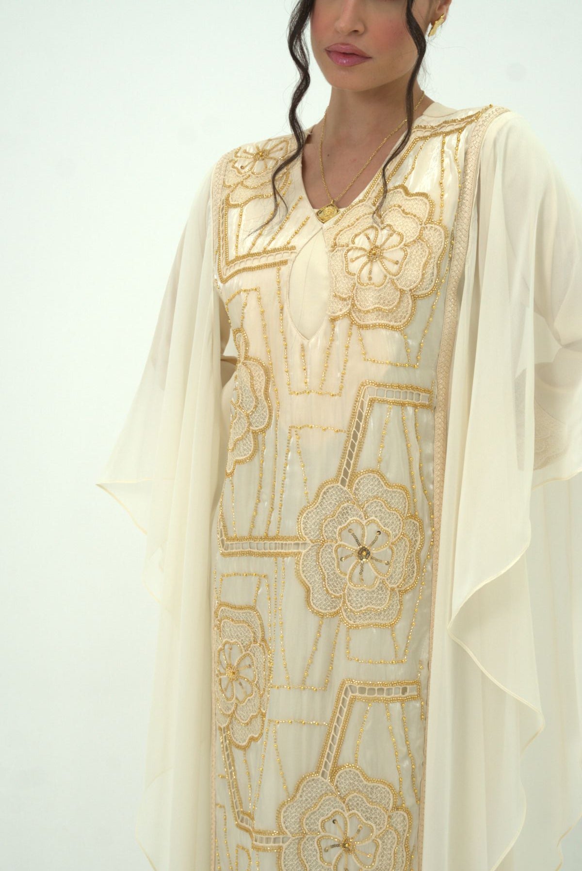 Noor Al Ivory Embroidered Dress