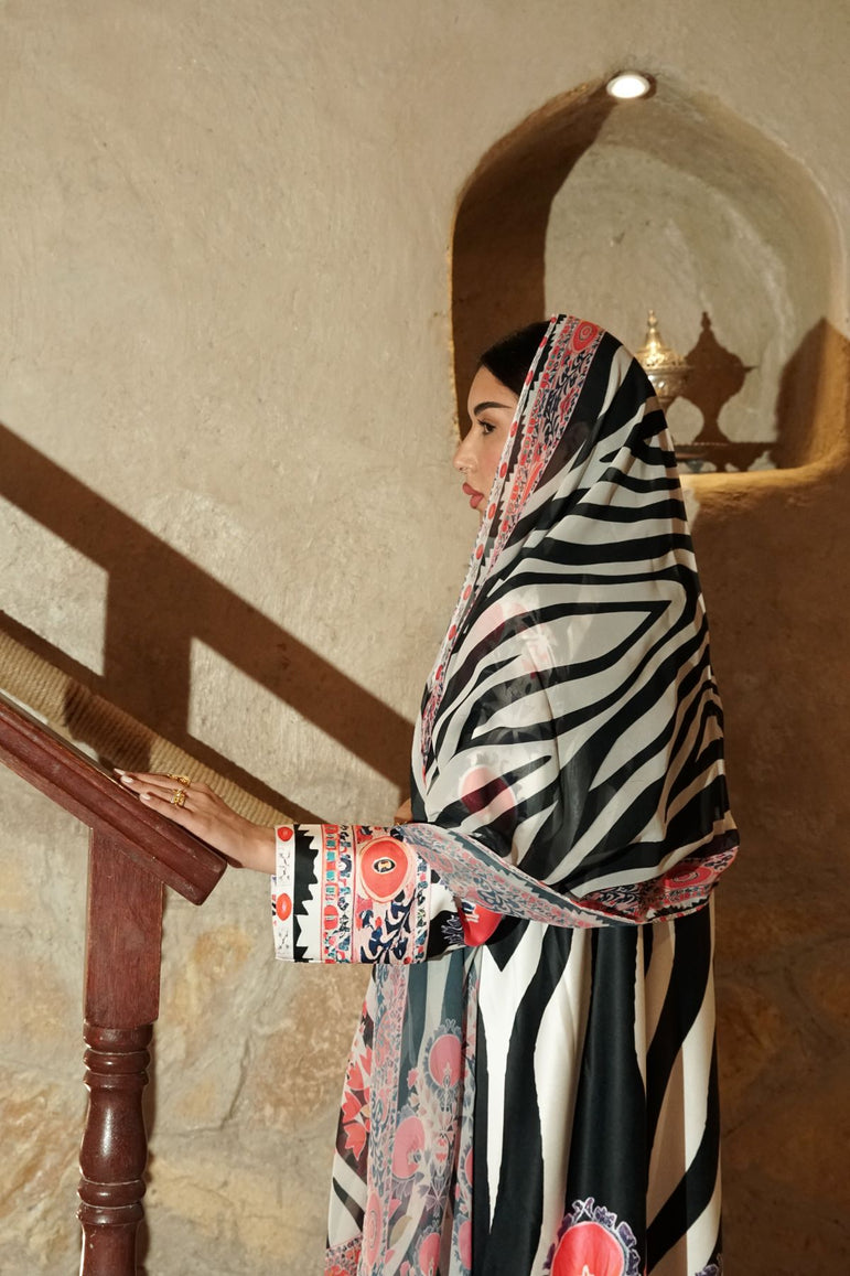 Zebra Bloom Silk Abaya