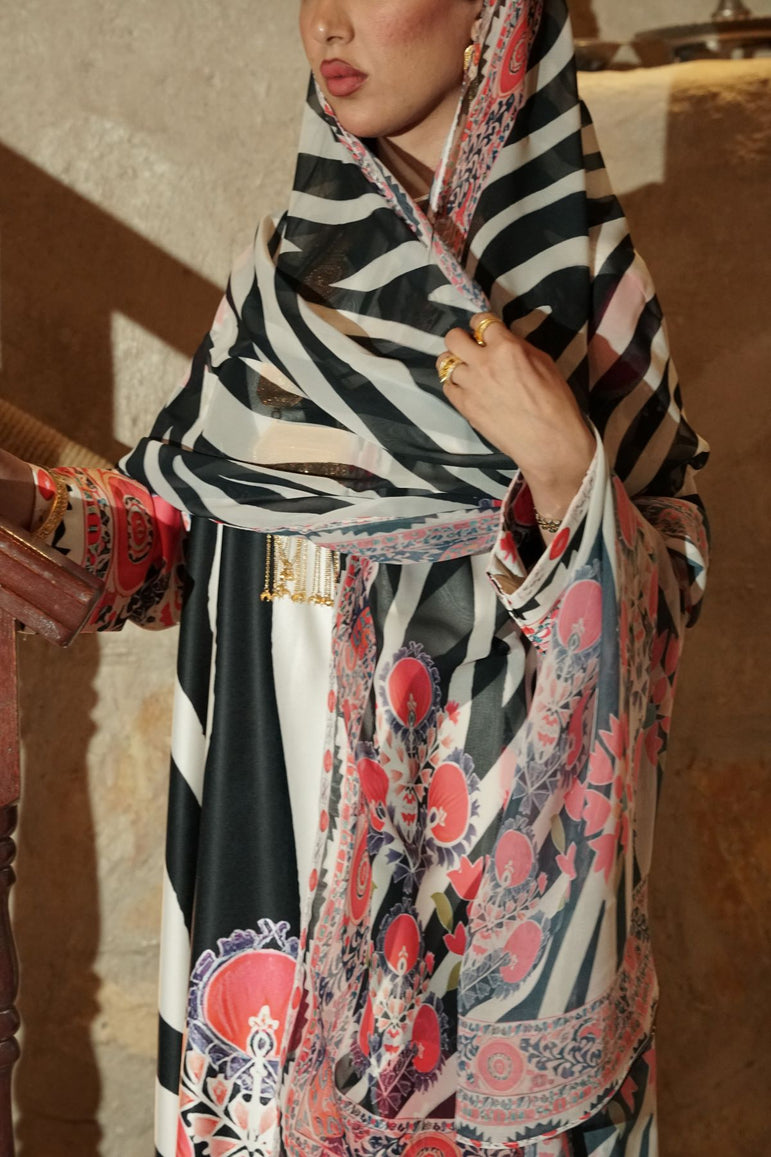 Zebra Bloom Silk Abaya