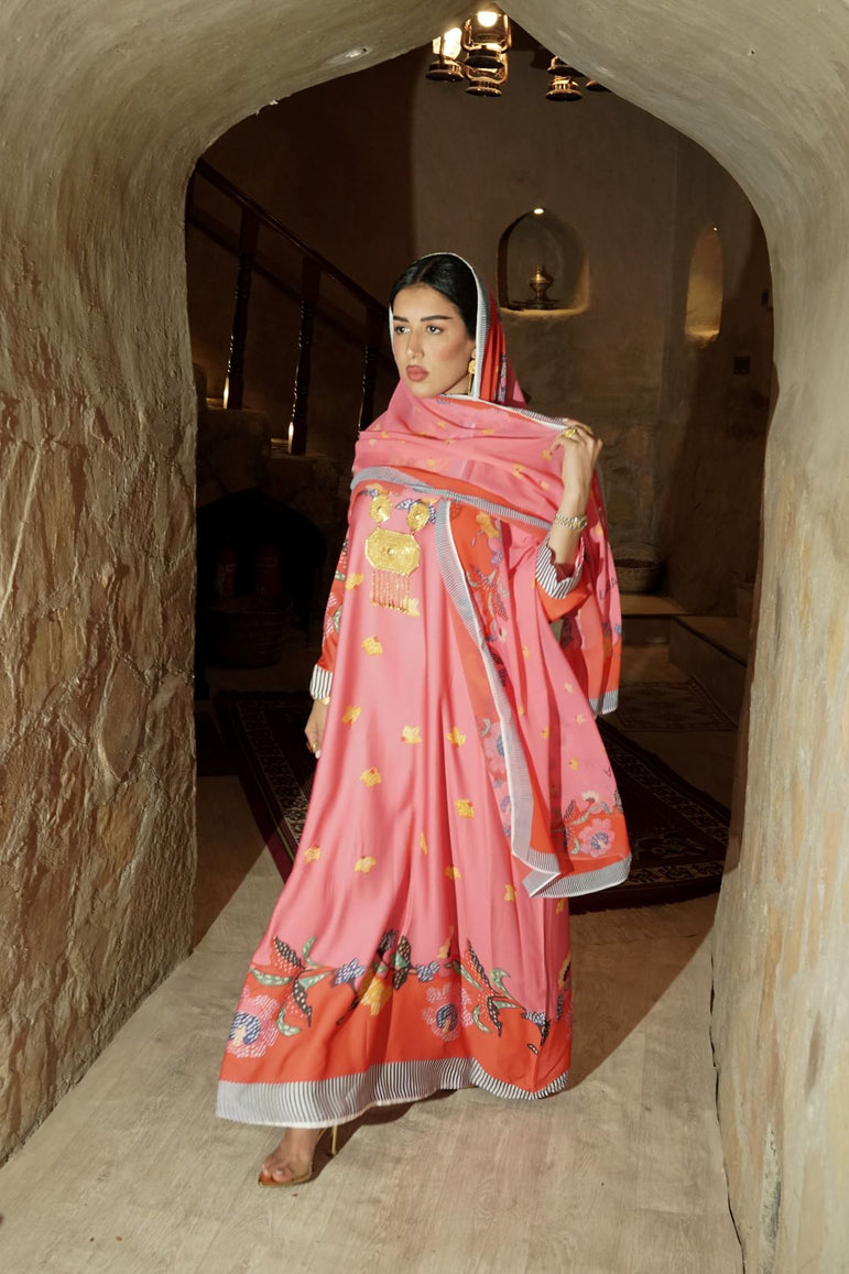 Coral Garden Cotton Abaya