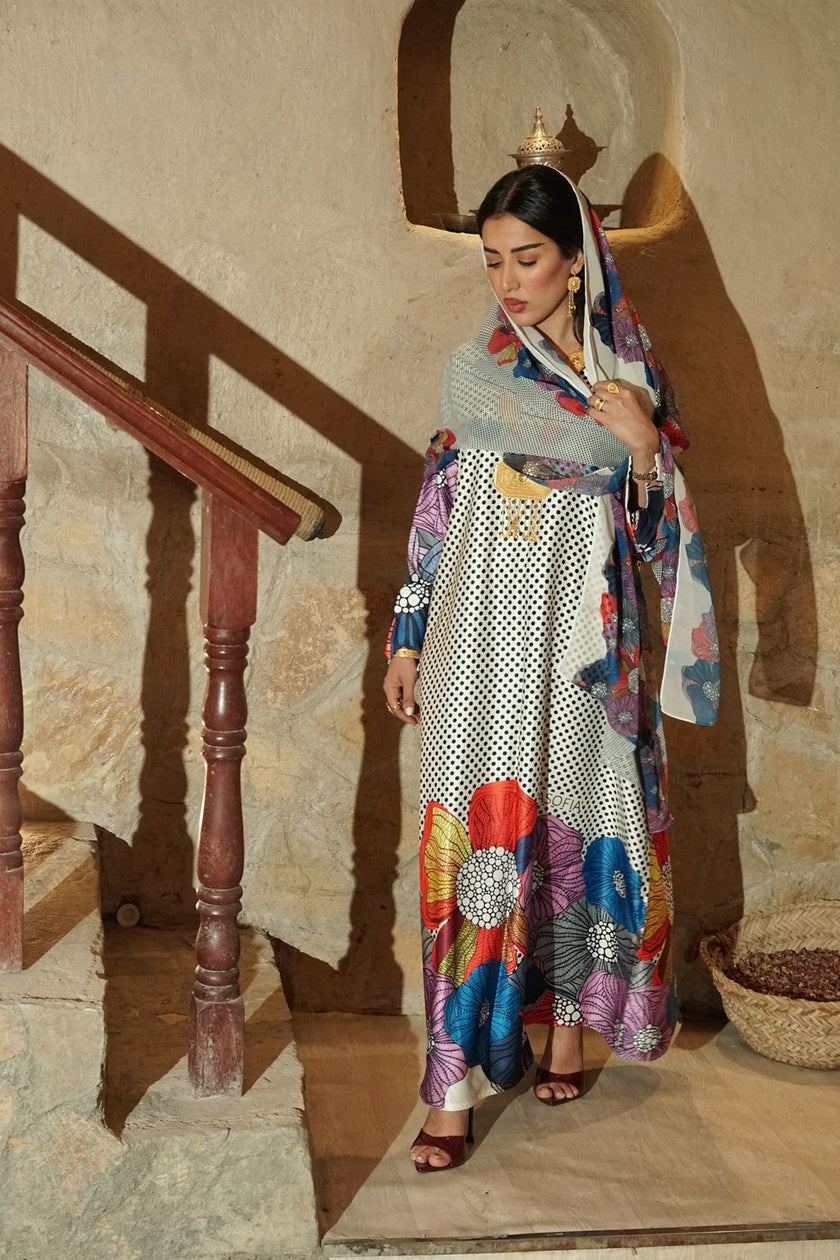 Bloom Dots Silk Abaya