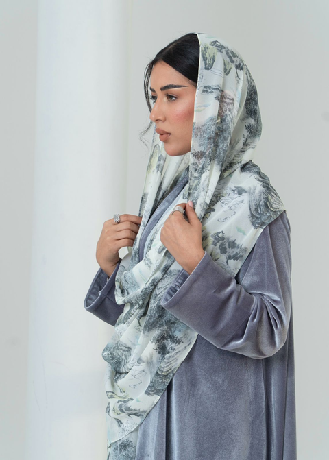 Silver Haze – Velvet A-Cut Abaya