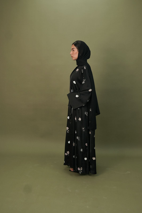 Midnight Bloom Silk Abaya